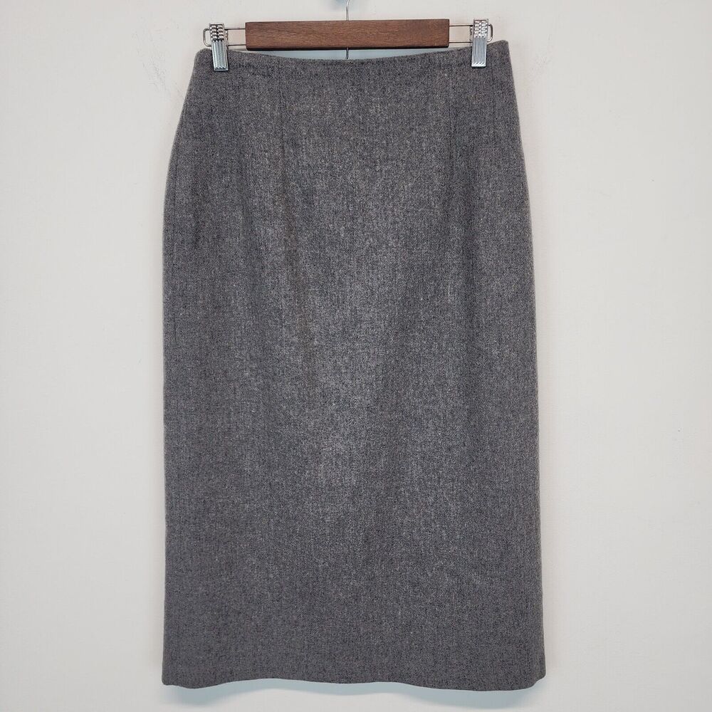 Vintage Gray Midi Skirt Size 10 Lined 100% Wool Slit Career Academia Savannah